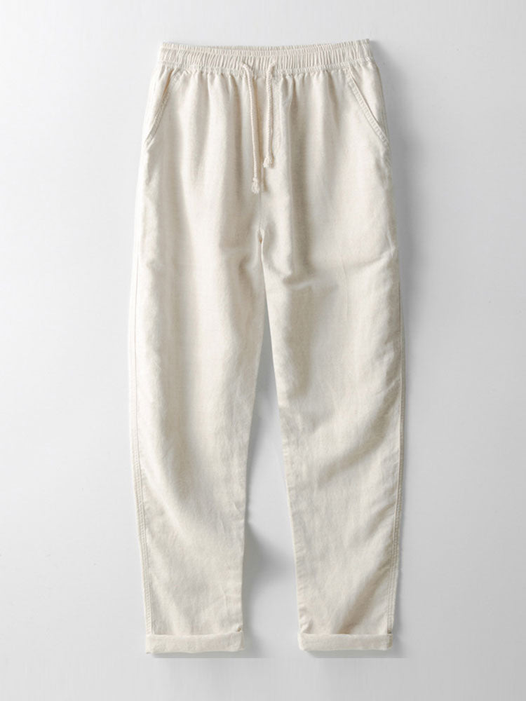 Tapered Fit Cotton-Linen Drawstring Trouser