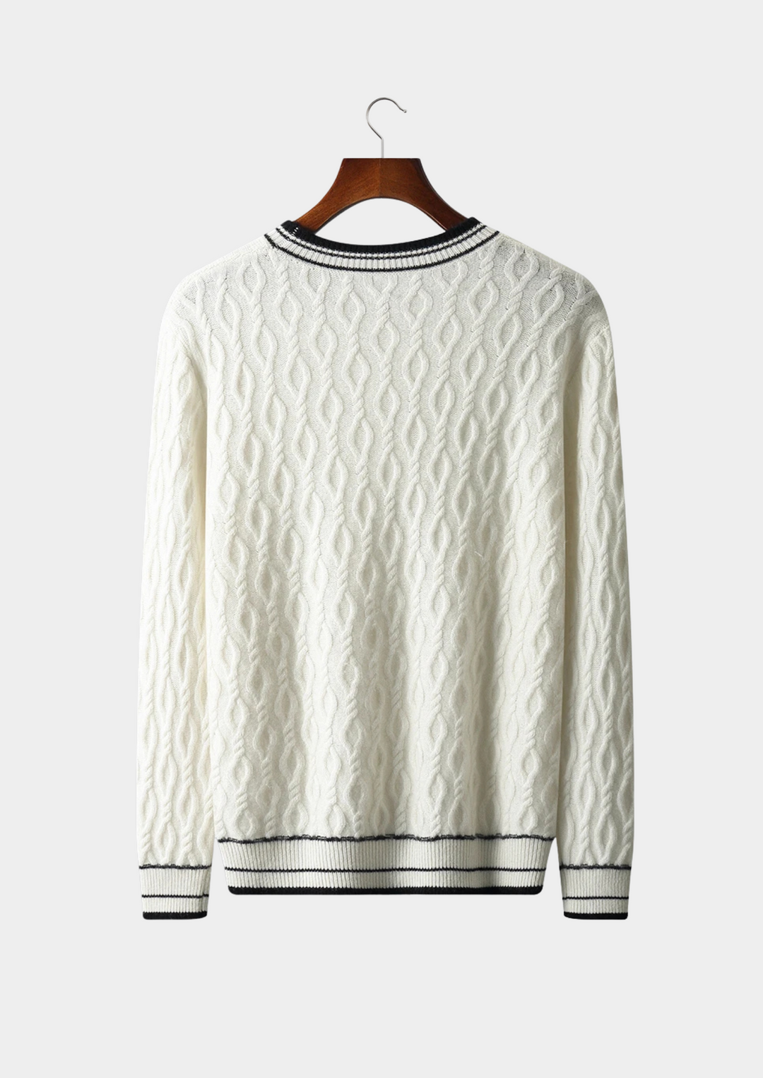 Jacquard Wool Crewneck Sweater with Contrast Tipping