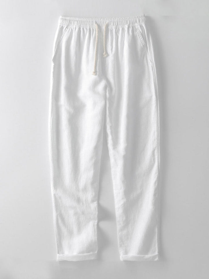 Tapered Fit Cotton-Linen Drawstring Trouser