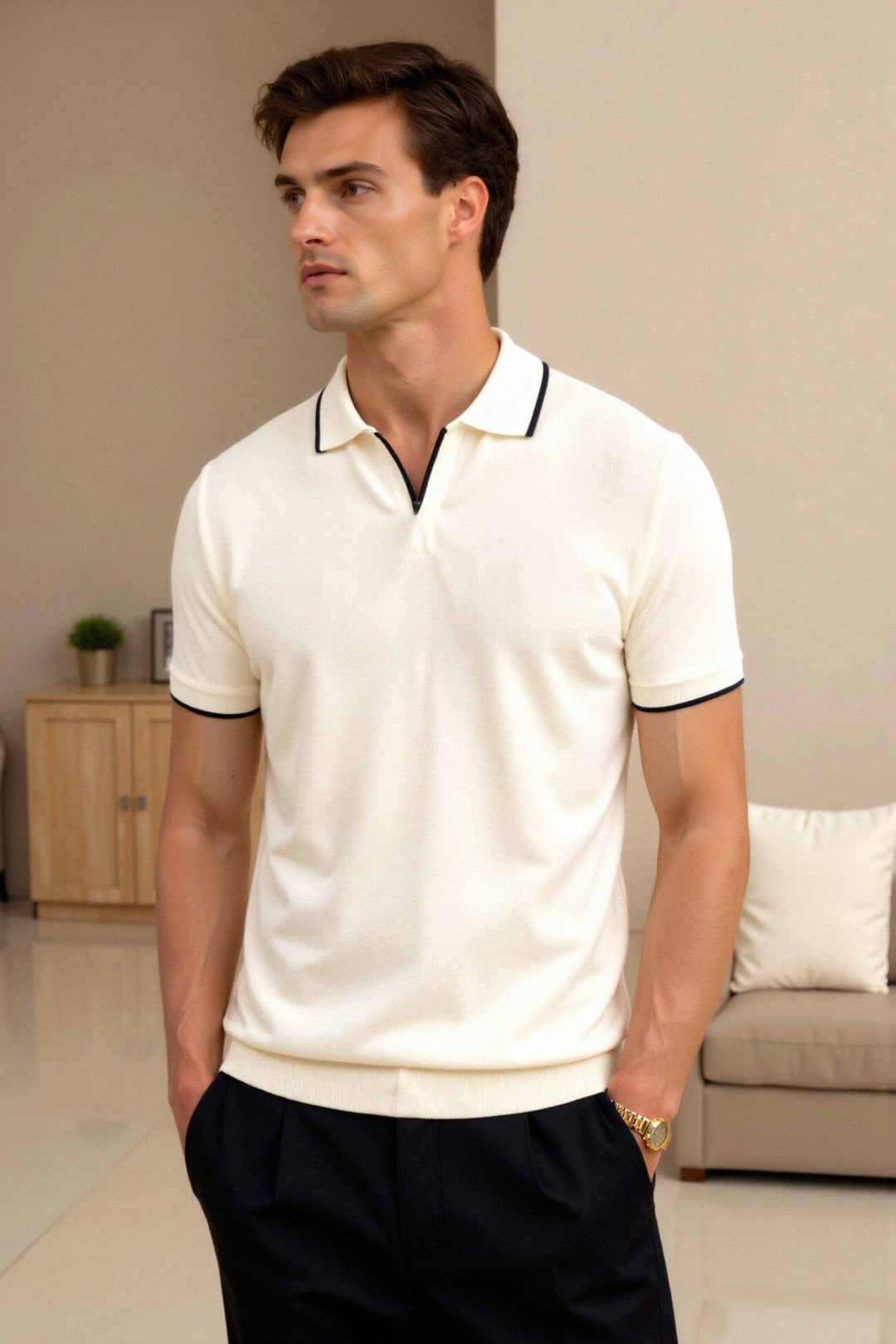 Contrast Trim Knit Polo