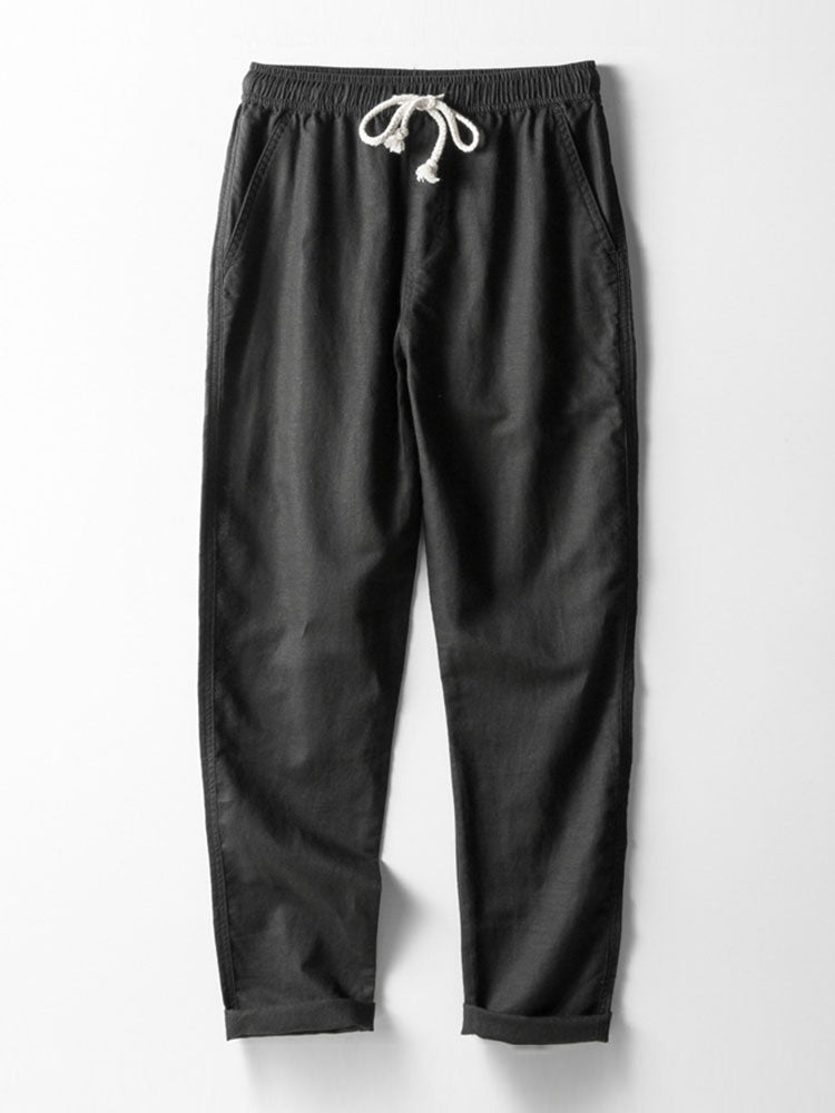 Tapered Fit Cotton-Linen Drawstring Trouser