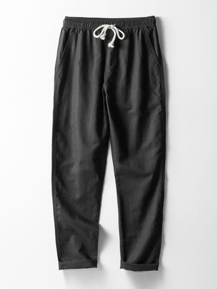 Tapered Fit Cotton-Linen Drawstring Trouser