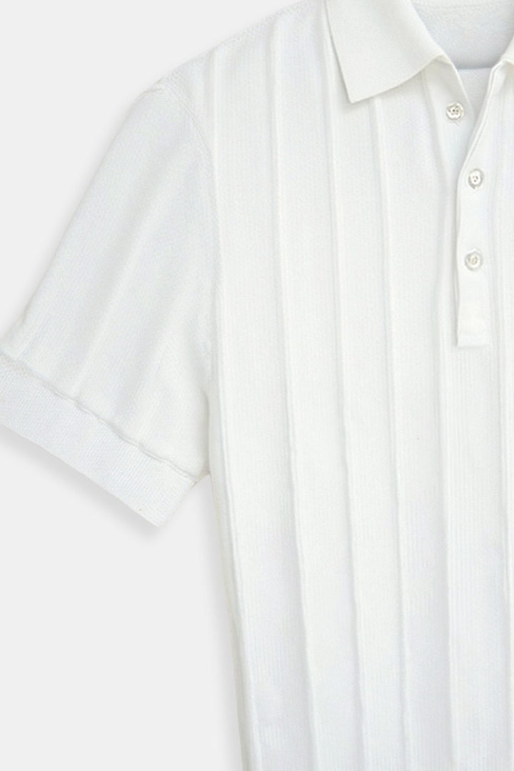 Vertical Ribbed Knit Polo in Viscose Blend