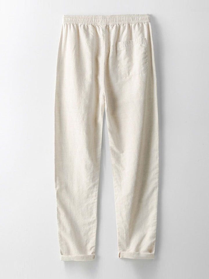 Tapered Fit Cotton-Linen Drawstring Trouser