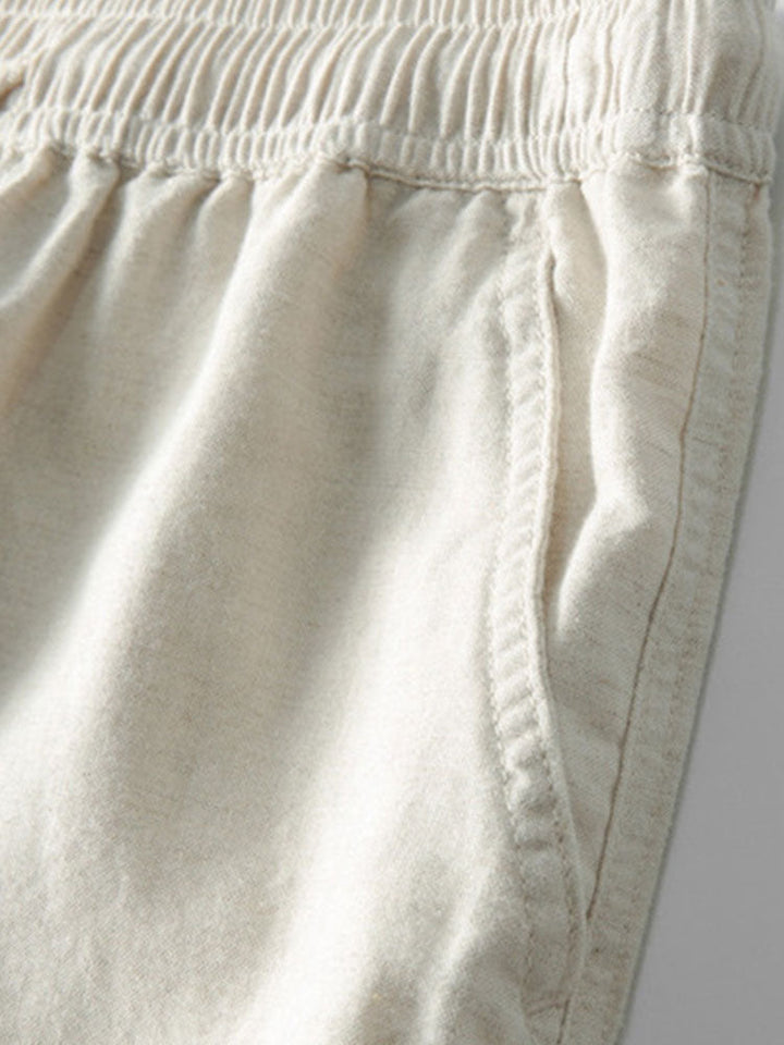 Tapered Fit Cotton-Linen Drawstring Trouser