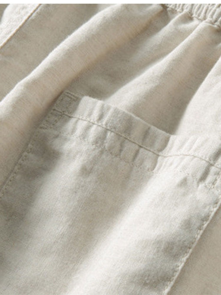 Tapered Fit Cotton-Linen Drawstring Trouser