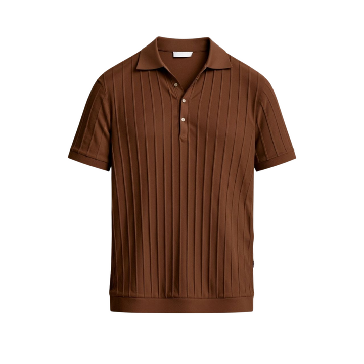 Vertical Ribbed Knit Polo in Viscose Blend