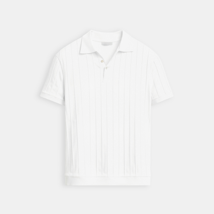 Vertical Ribbed Knit Polo in Viscose Blend