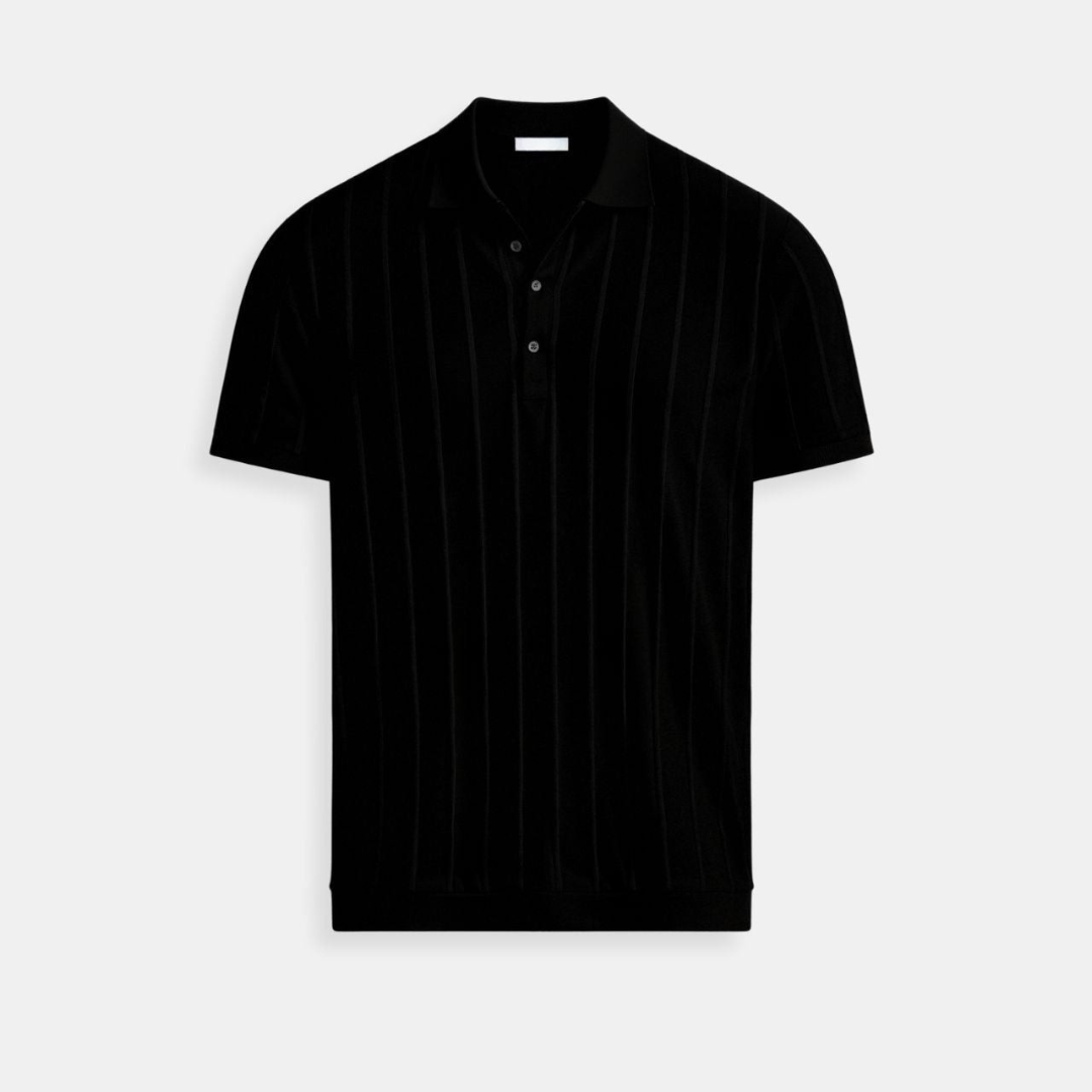 Vertical Ribbed Knit Polo in Viscose Blend