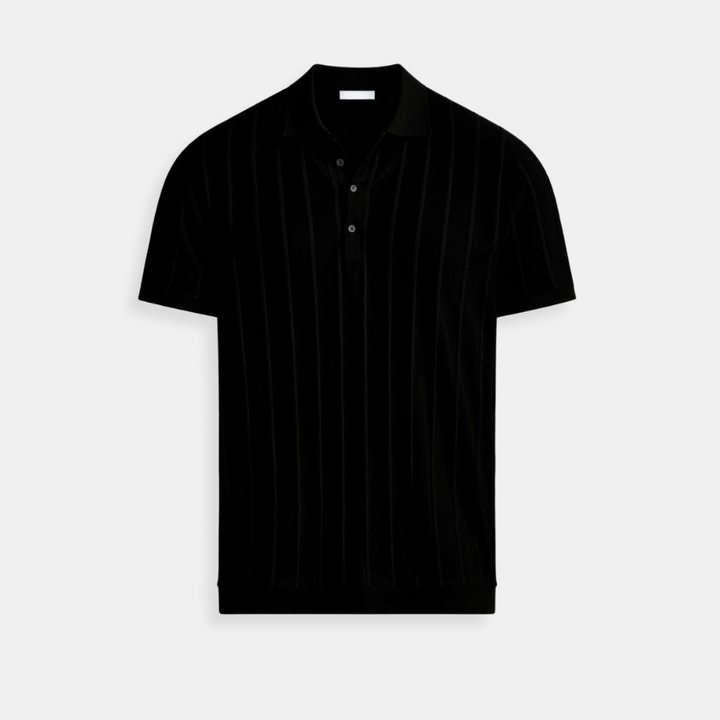 Vertical Ribbed Knit Polo in Viscose Blend