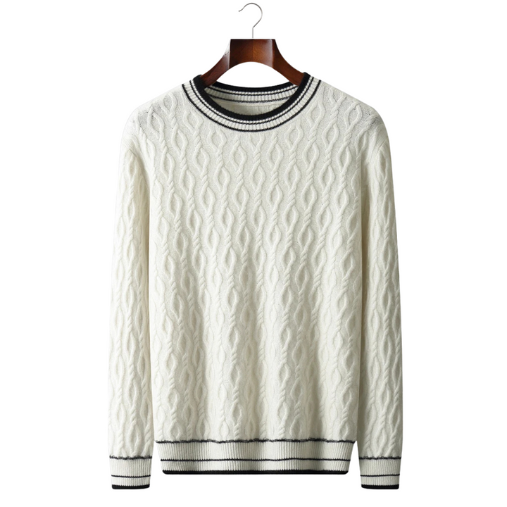 Jacquard Wool Crewneck Sweater with Contrast Tipping