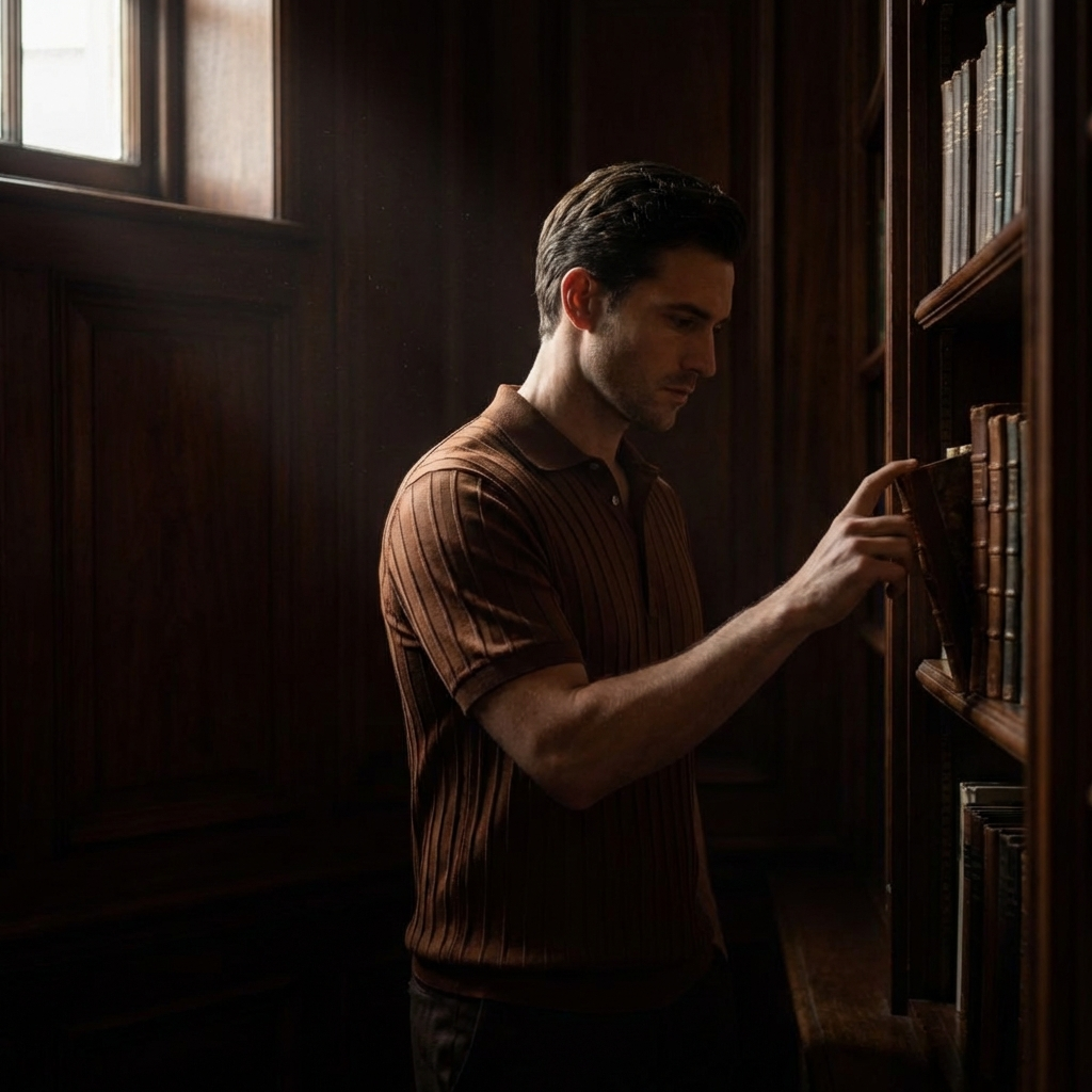 Vertical Ribbed Knit Polo in Viscose Blend