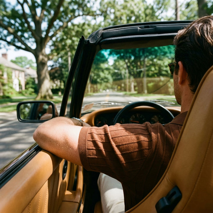 Vertical Ribbed Knit Polo in Viscose Blend