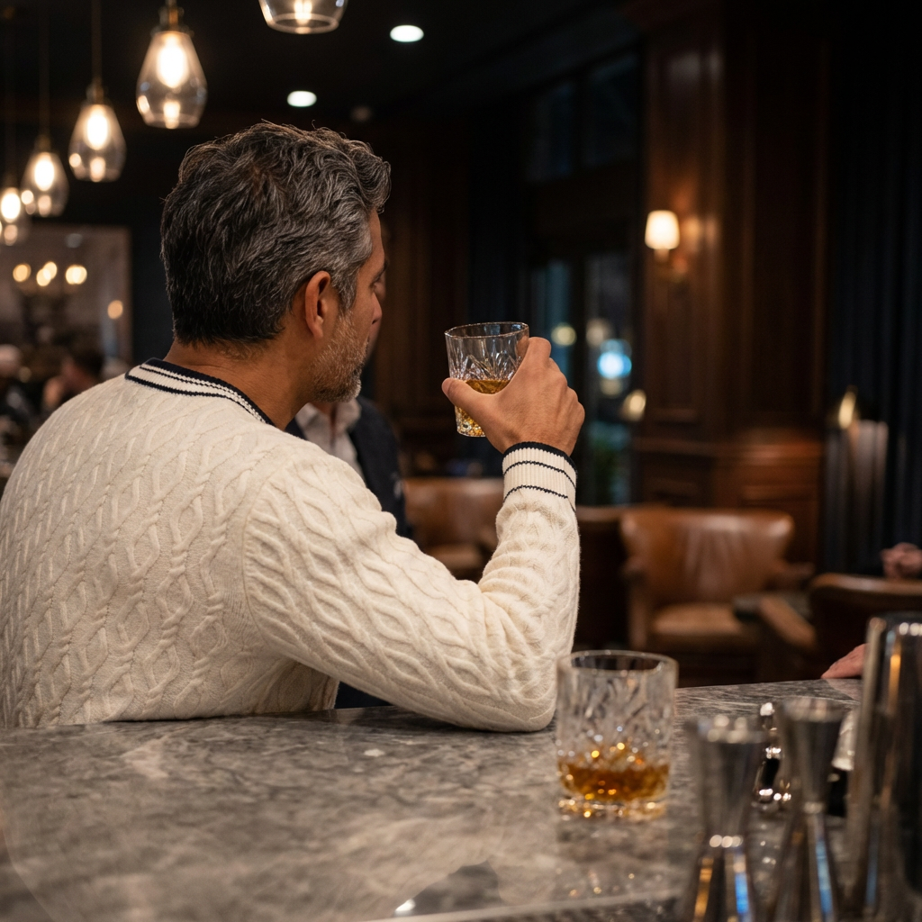 Jacquard Wool Crewneck Sweater with Contrast Tipping