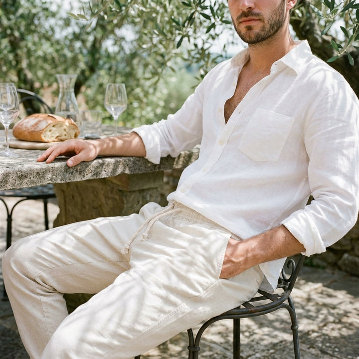 Tapered Fit Cotton-Linen Drawstring Trouser