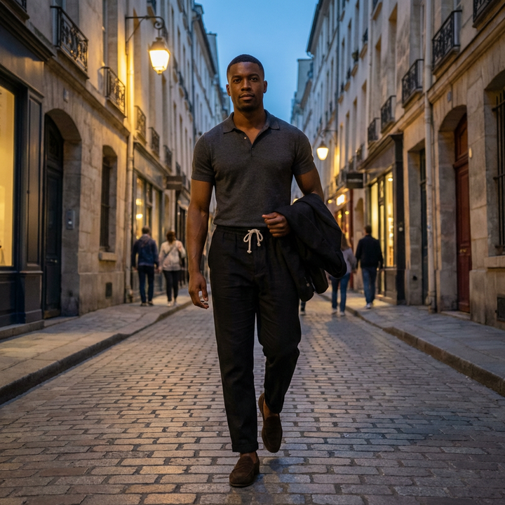 Tapered Fit Cotton-Linen Drawstring Trouser