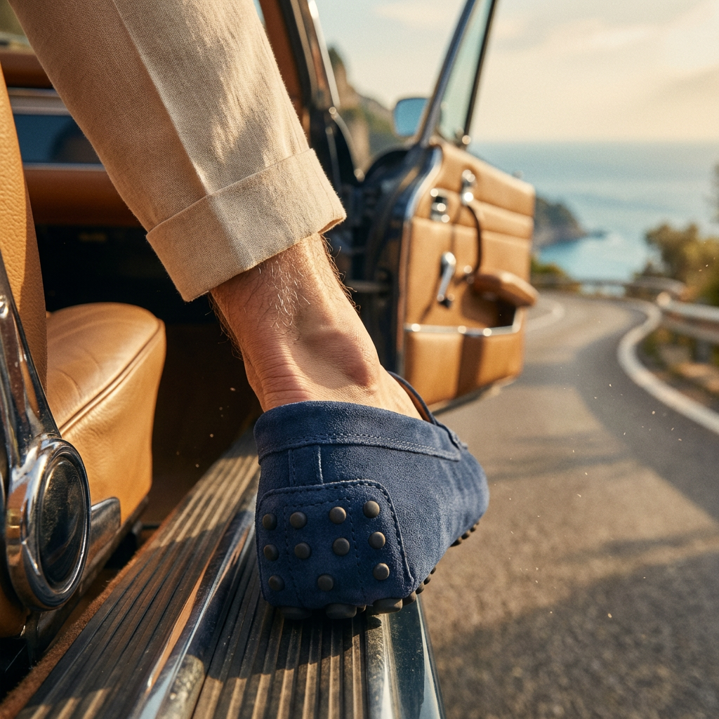 Marina Suede Driving Loafer in Premium Calf Leather